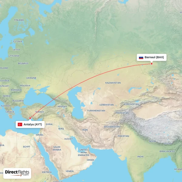Barnaul - Antalya direct flight map