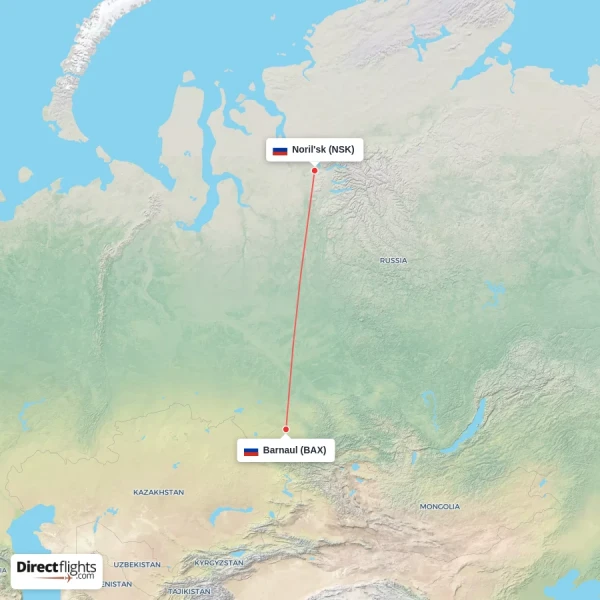 Barnaul - Noril'sk direct flight map