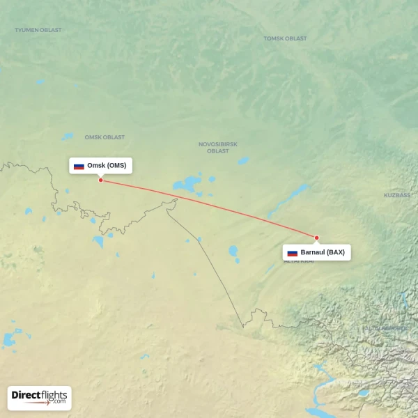 Barnaul - Omsk direct flight map