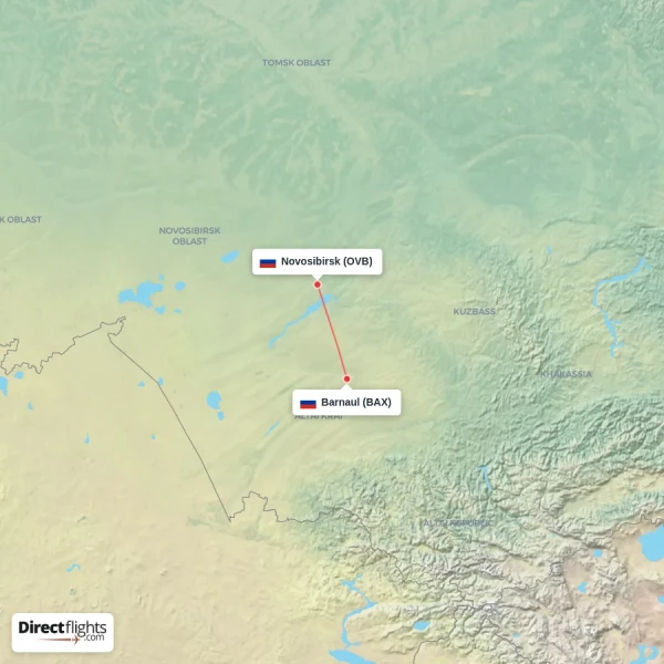 Barnaul - Novosibirsk direct flight map