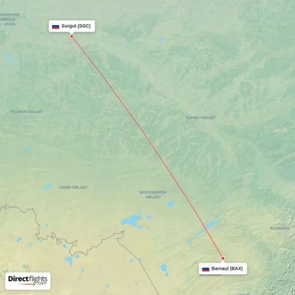 Barnaul - Surgut direct flight map