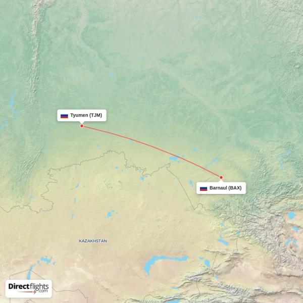 Barnaul - Tyumen direct flight map