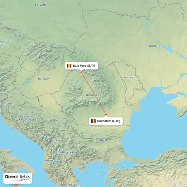 Baia Mare - Bucharest direct flight map