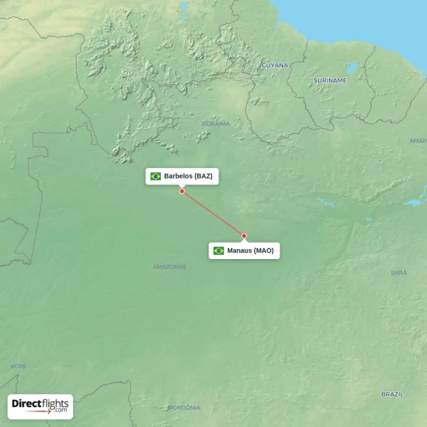 Barbelos - Manaus direct flight map