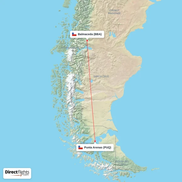 Balmaceda - Punta Arenas direct flight map
