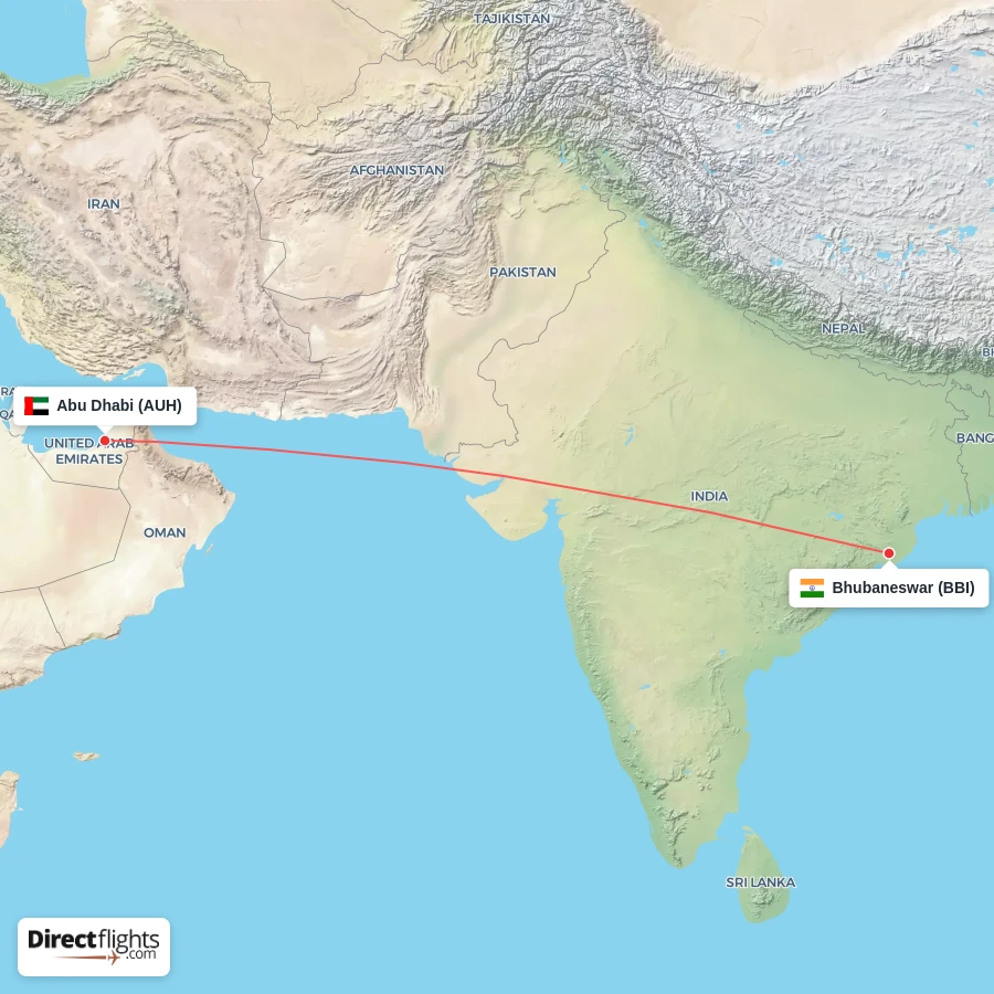 BBI - AUH route map