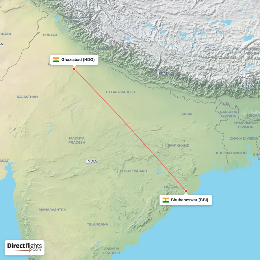 BBI - HDO route map