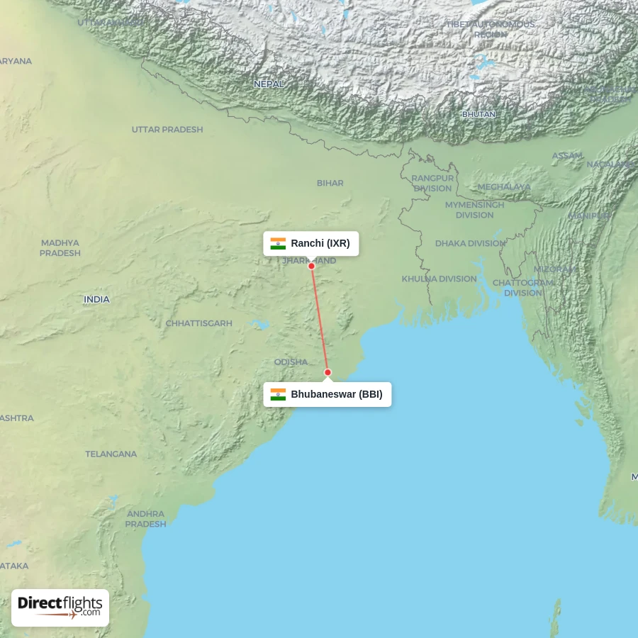 BBI - IXR route map