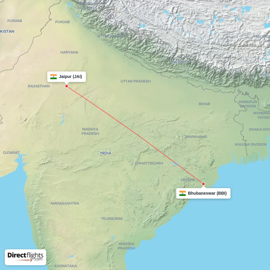 BBI - JAI route map