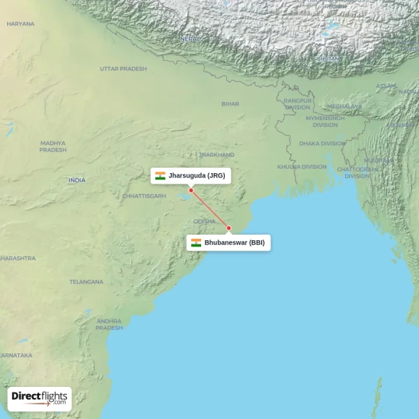 Bhubaneswar - Jharsuguda direct flight map