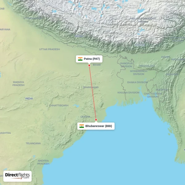 Bhubaneswar - Patna direct flight map