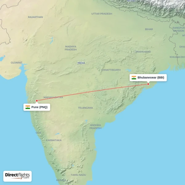 Bhubaneswar - Pune direct flight map