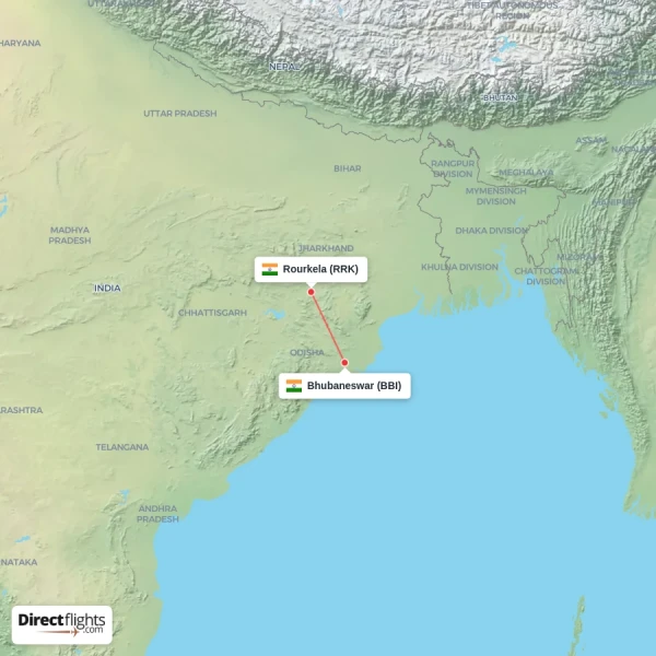 Bhubaneswar - Rourkela direct flight map