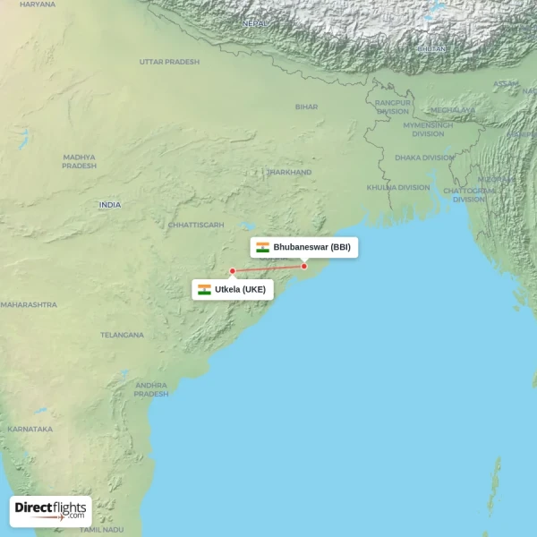 Bhubaneswar - Utkela direct flight map