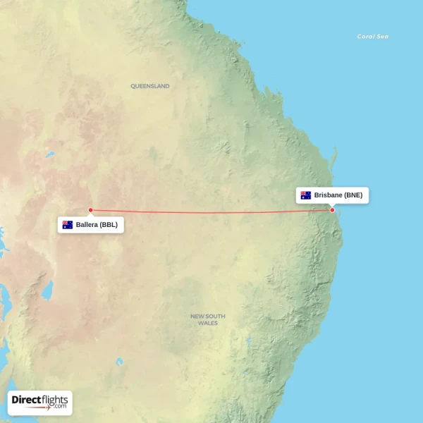 Ballera - Brisbane direct flight map