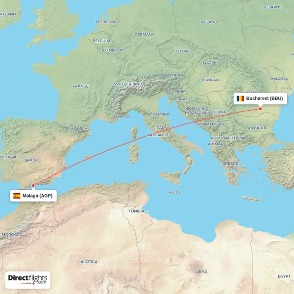 Bucharest - Malaga direct flight map