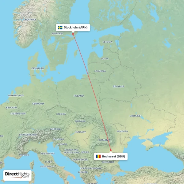 Bucharest - Stockholm direct flight map