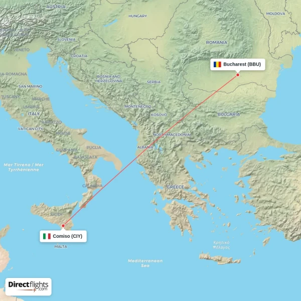Bucharest - Comiso direct flight map