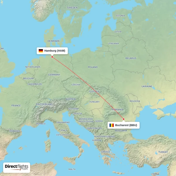 Bucharest - Hamburg direct flight map