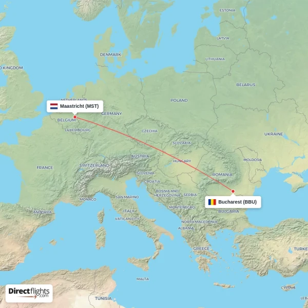 Bucharest - Maastricht direct flight map
