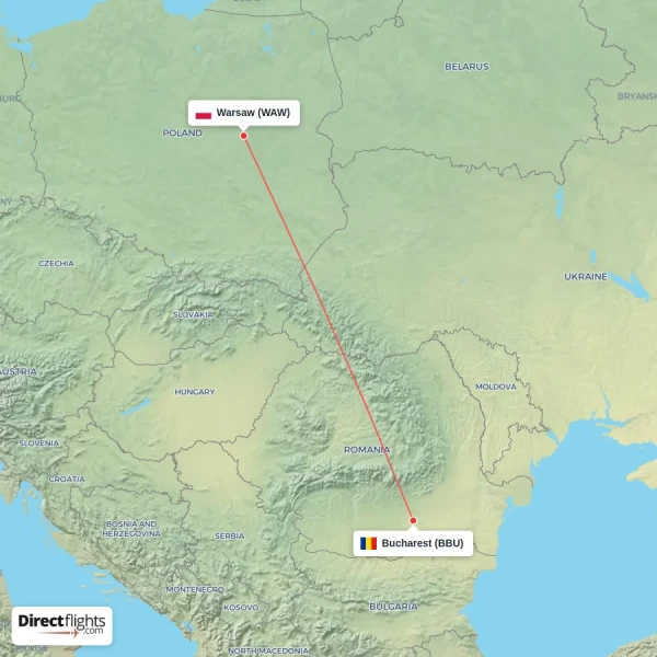 Bucharest - Warsaw direct flight map