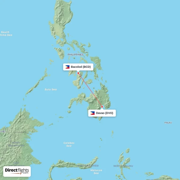 Bacolod - Davao direct flight map