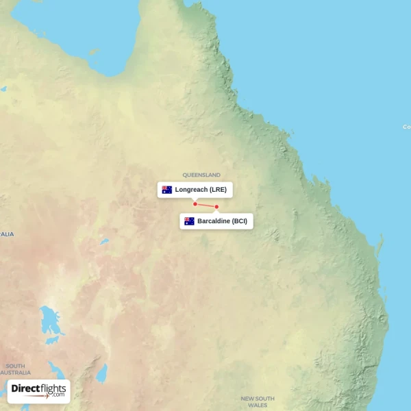 Barcaldine - Longreach direct flight map