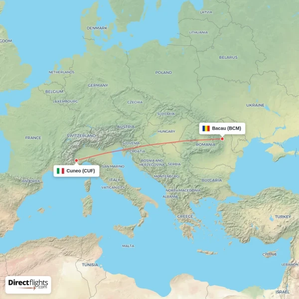 Bacau - Cuneo direct flight map