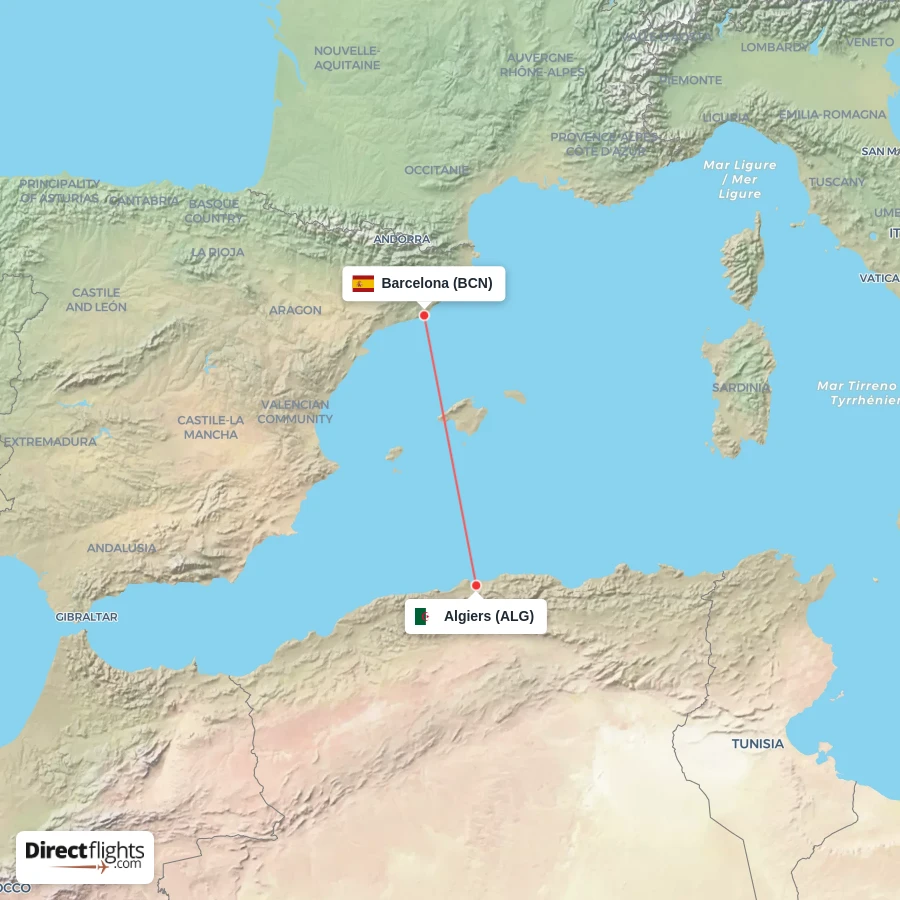 BCN - ALG route map