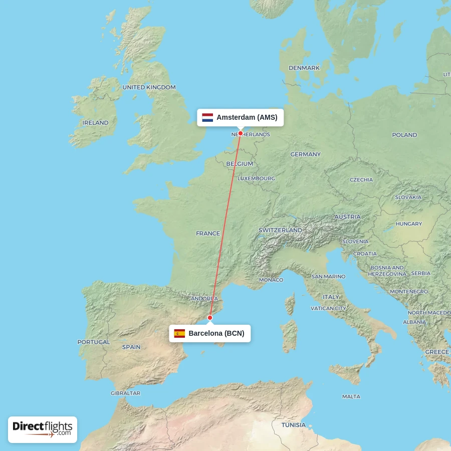 BCN - AMS route map