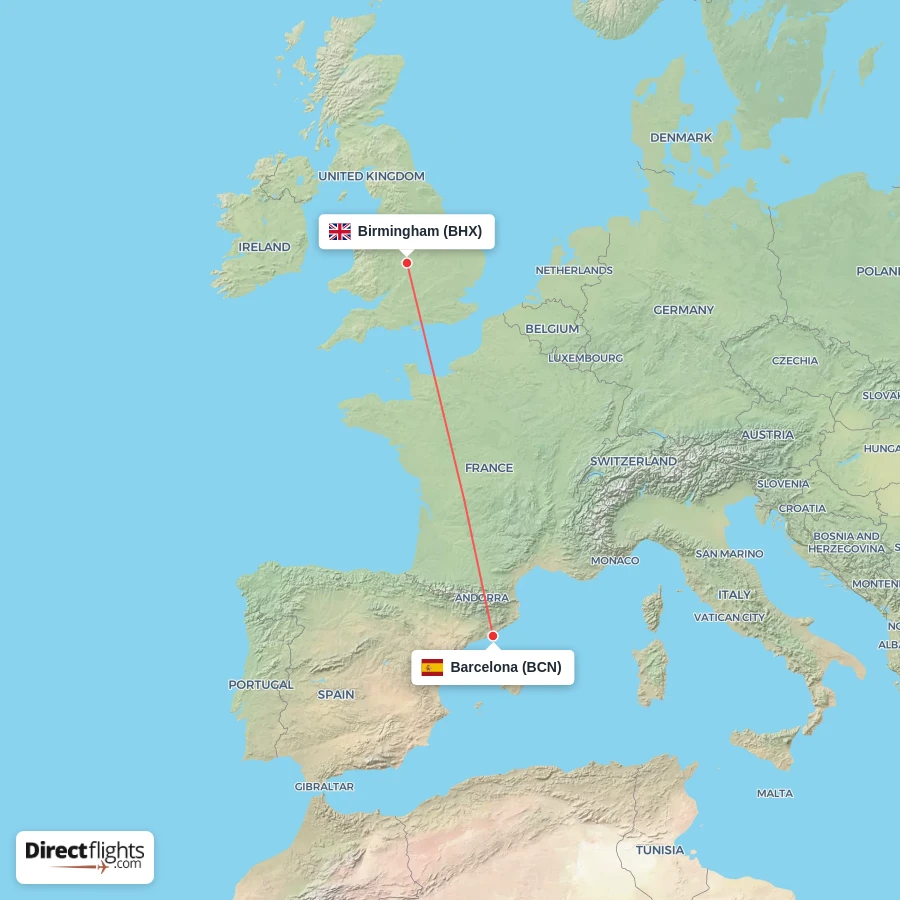 BCN - BHX route map