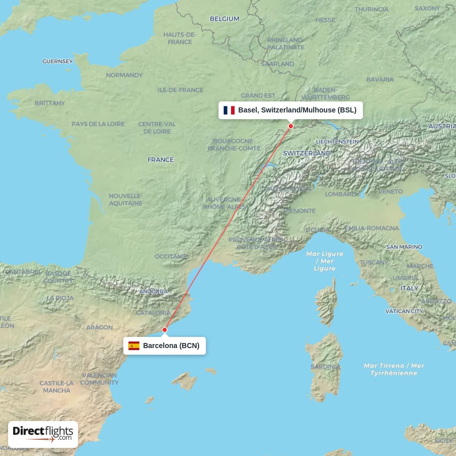 BCN - BSL route map