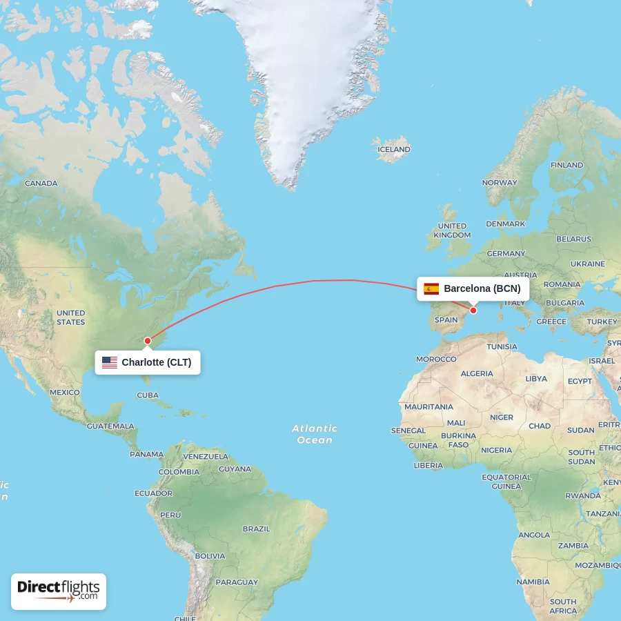 BCN - CLT route map