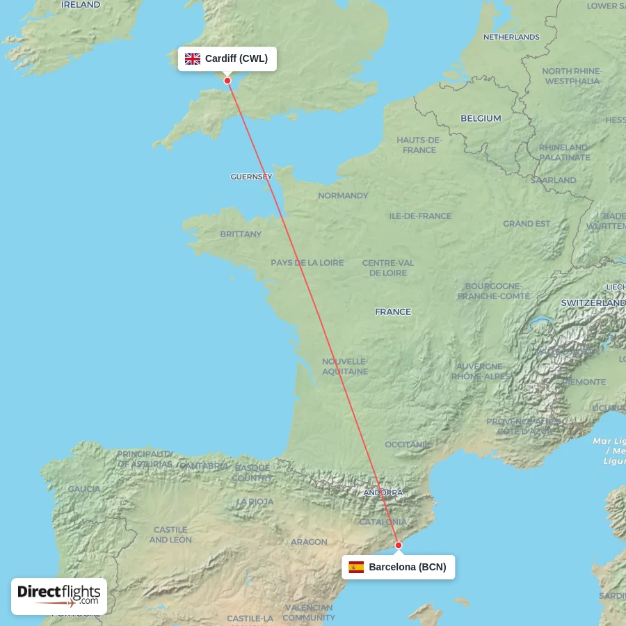 BCN - CWL route map