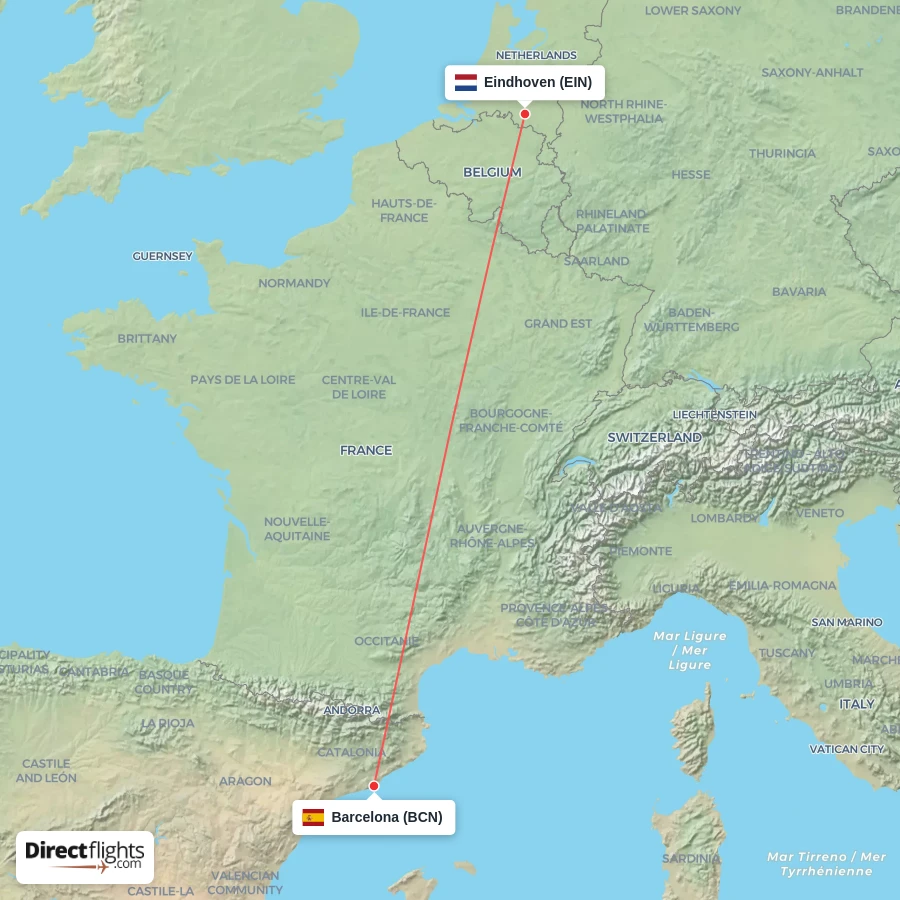 BCN - EIN route map