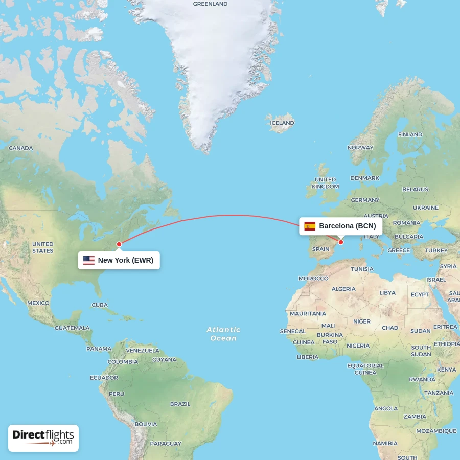 BCN - EWR route map
