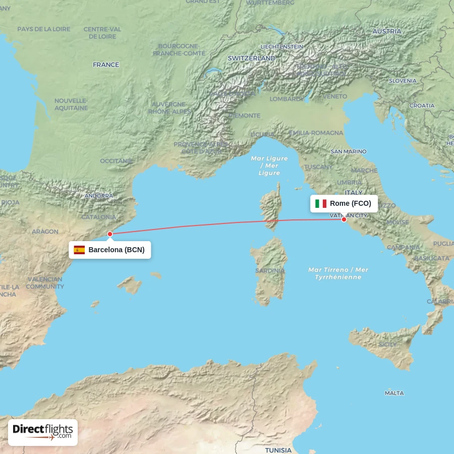 BCN - FCO route map