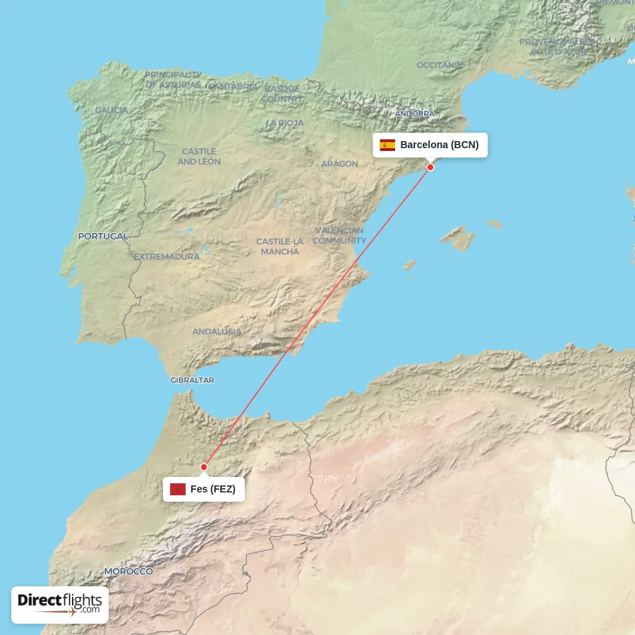 BCN - FEZ route map