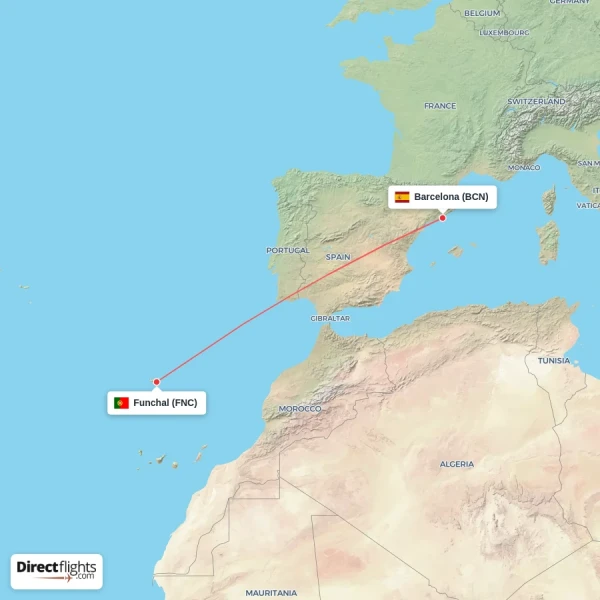 Barcelona - Funchal direct flight map