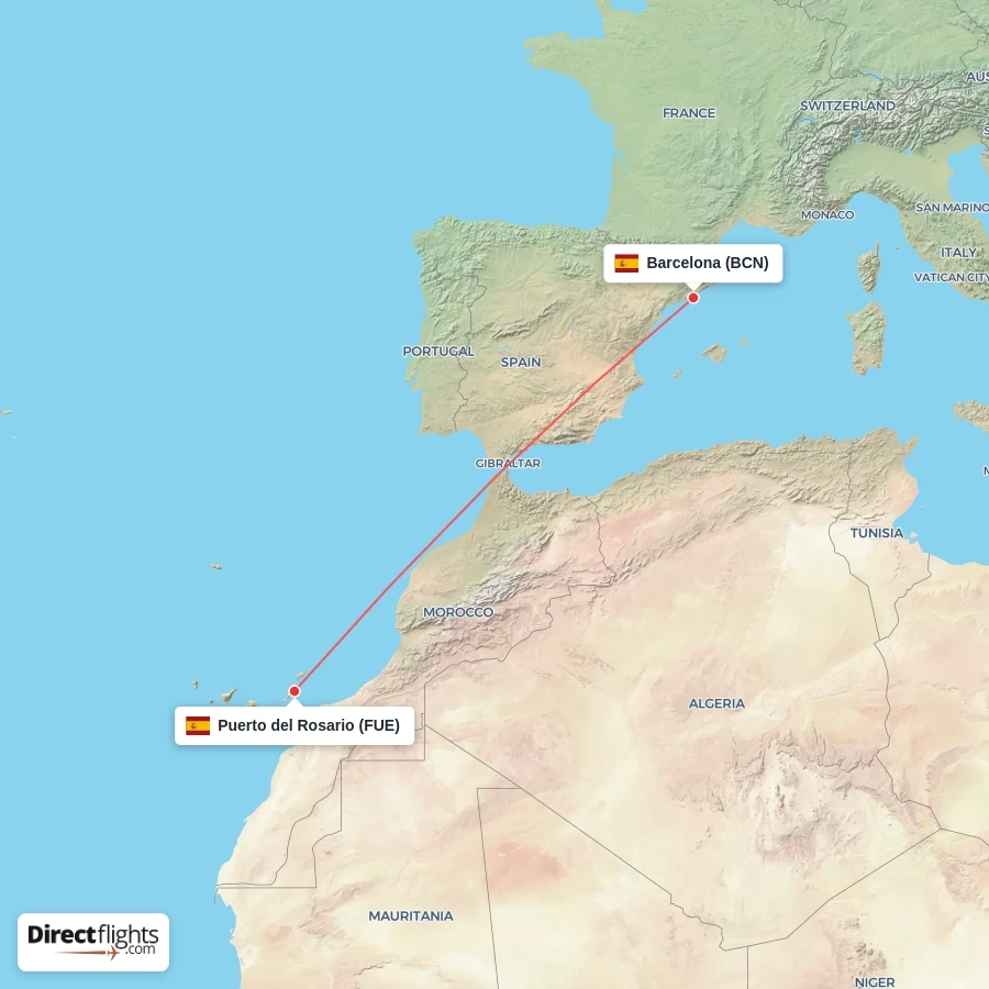 BCN - FUE route map