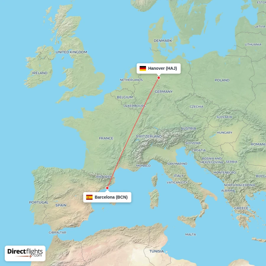 BCN - HAJ route map
