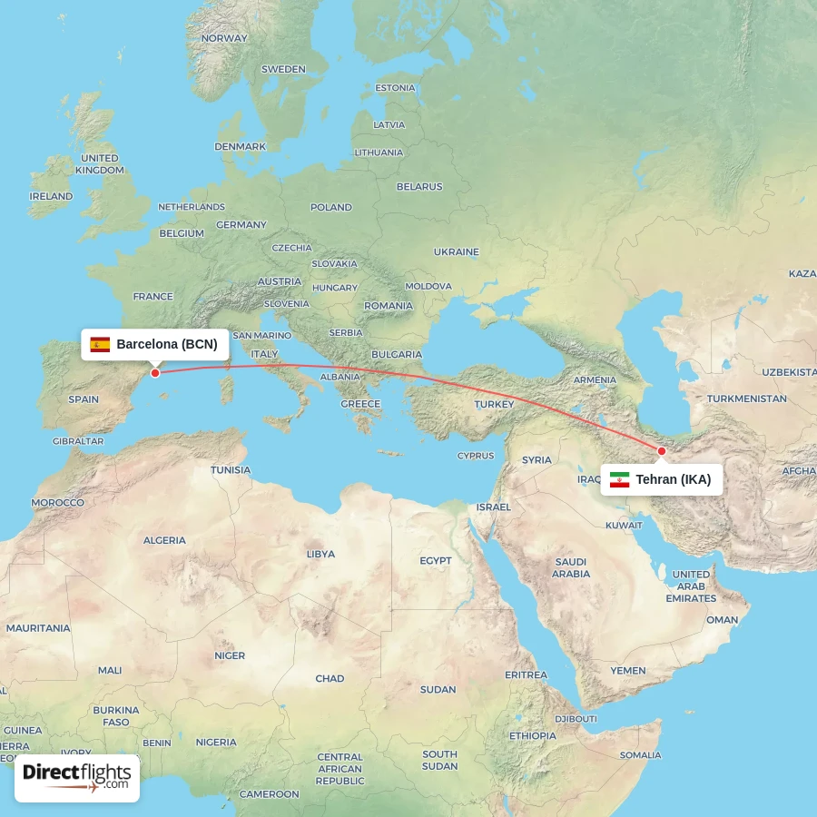 BCN - IKA route map