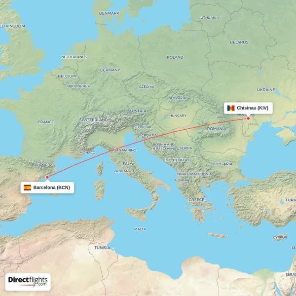 Barcelona - Chisinau direct flight map
