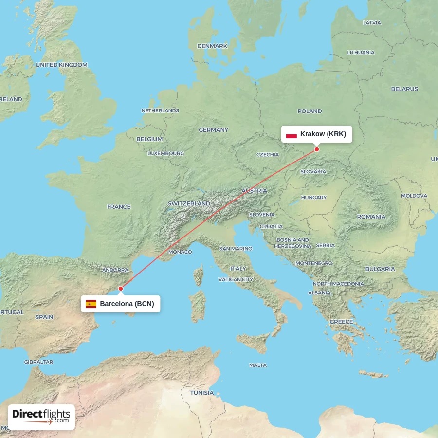 BCN - KRK route map