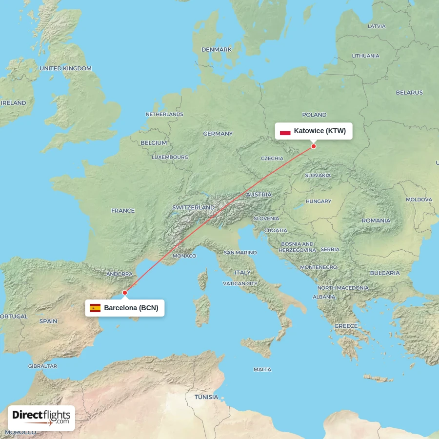 BCN - KTW route map
