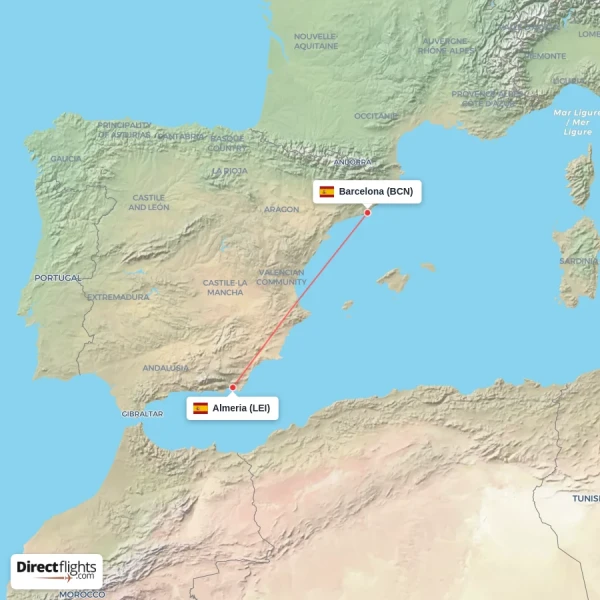 Barcelona - Almeria direct flight map