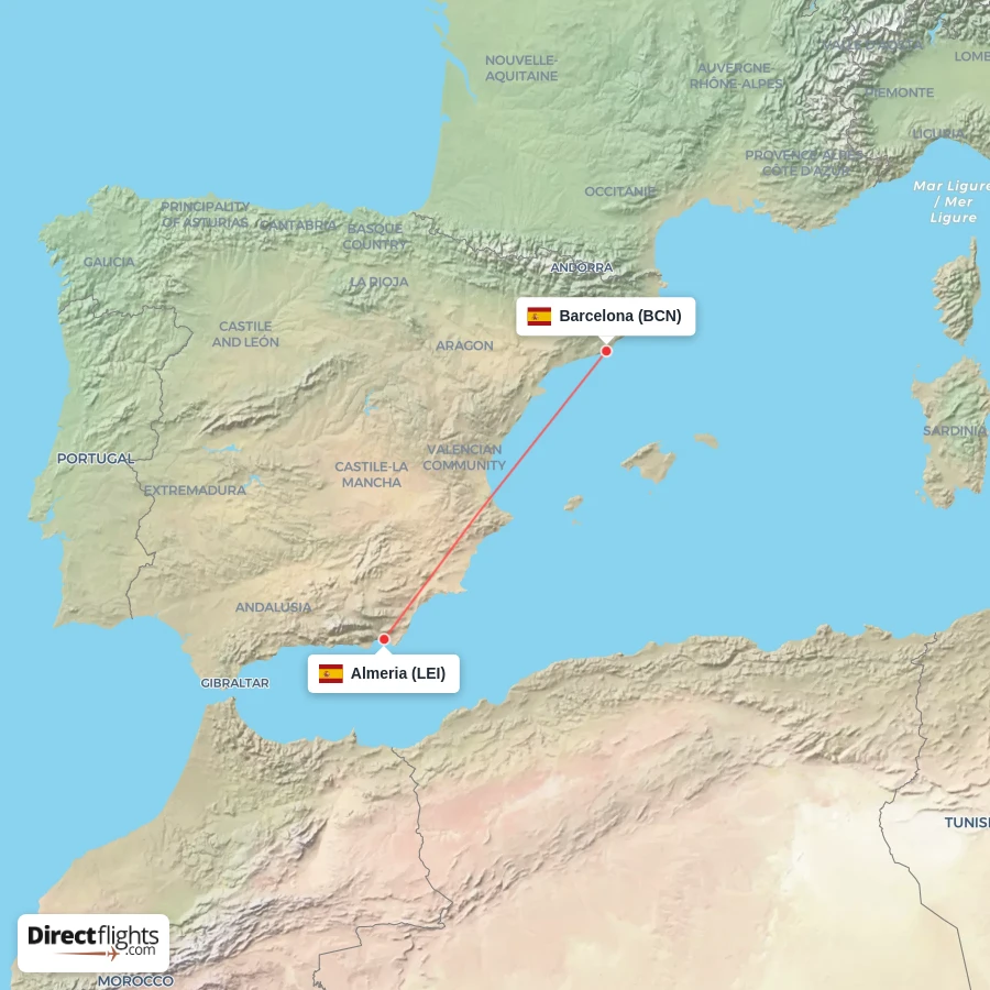BCN - LEI route map