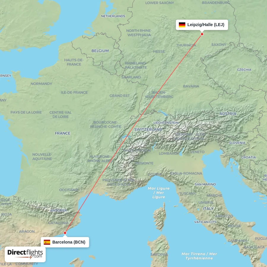 BCN - LEJ route map