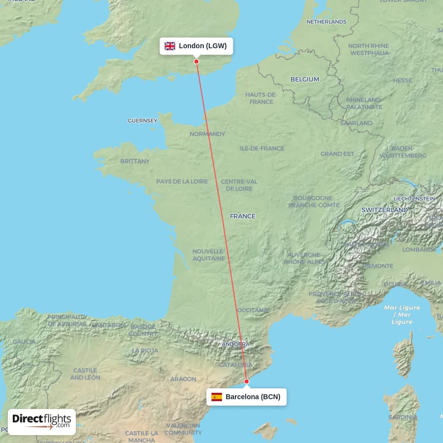 BCN - LGW route map
