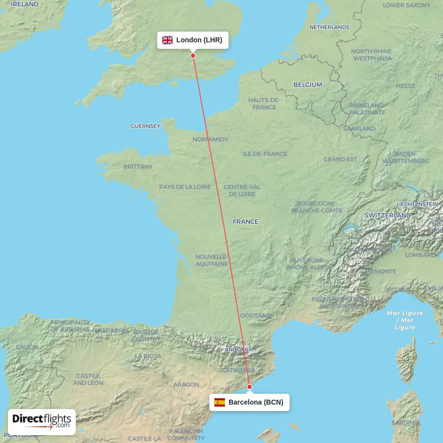 BCN - LHR route map